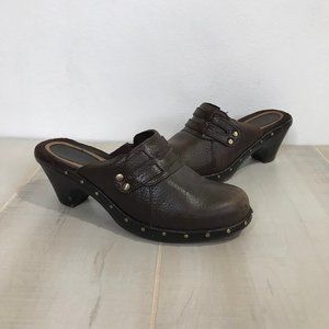 Naturalizer Comfort Clogs Slip On Mules Size 6M Brown Leather Wedge Shoes